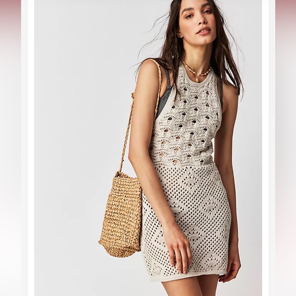 Free People FP Beach Beige Crochet Mini Dress Coverup